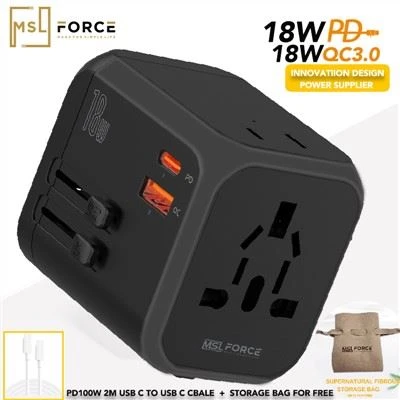 Tvöfalt 18W USB TYPE-C TYPE-A alhliða ferðahleðslutæki