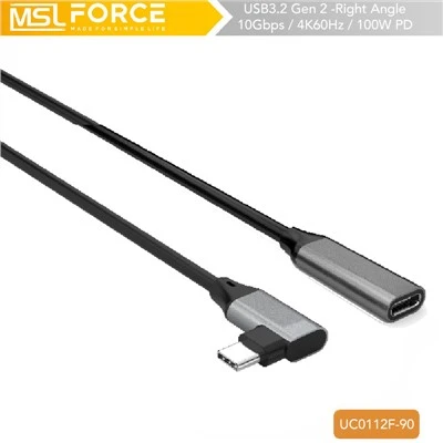 Hægri horn USB C framlengingarsnúra karl til kvenkyns 4k60hz 100W PD 10Gbps Gögn